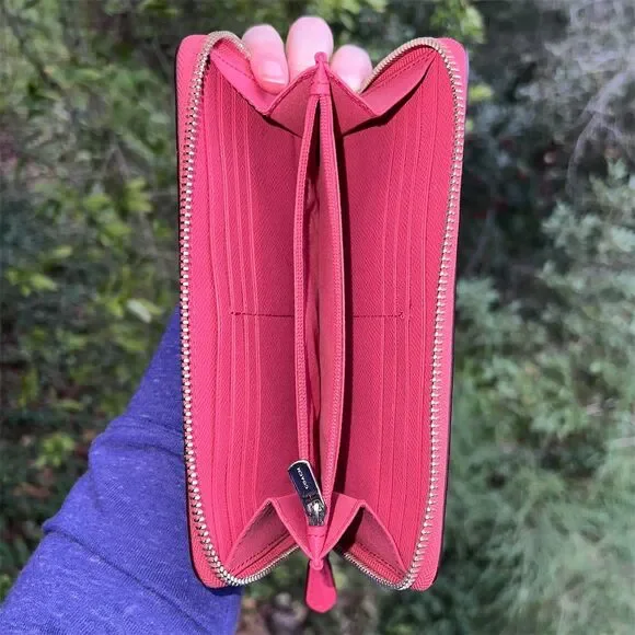 COACH Long Zip-Around Phone Wallet Pink Embossed Leather w Gold Hardware - Picture 5 of 8